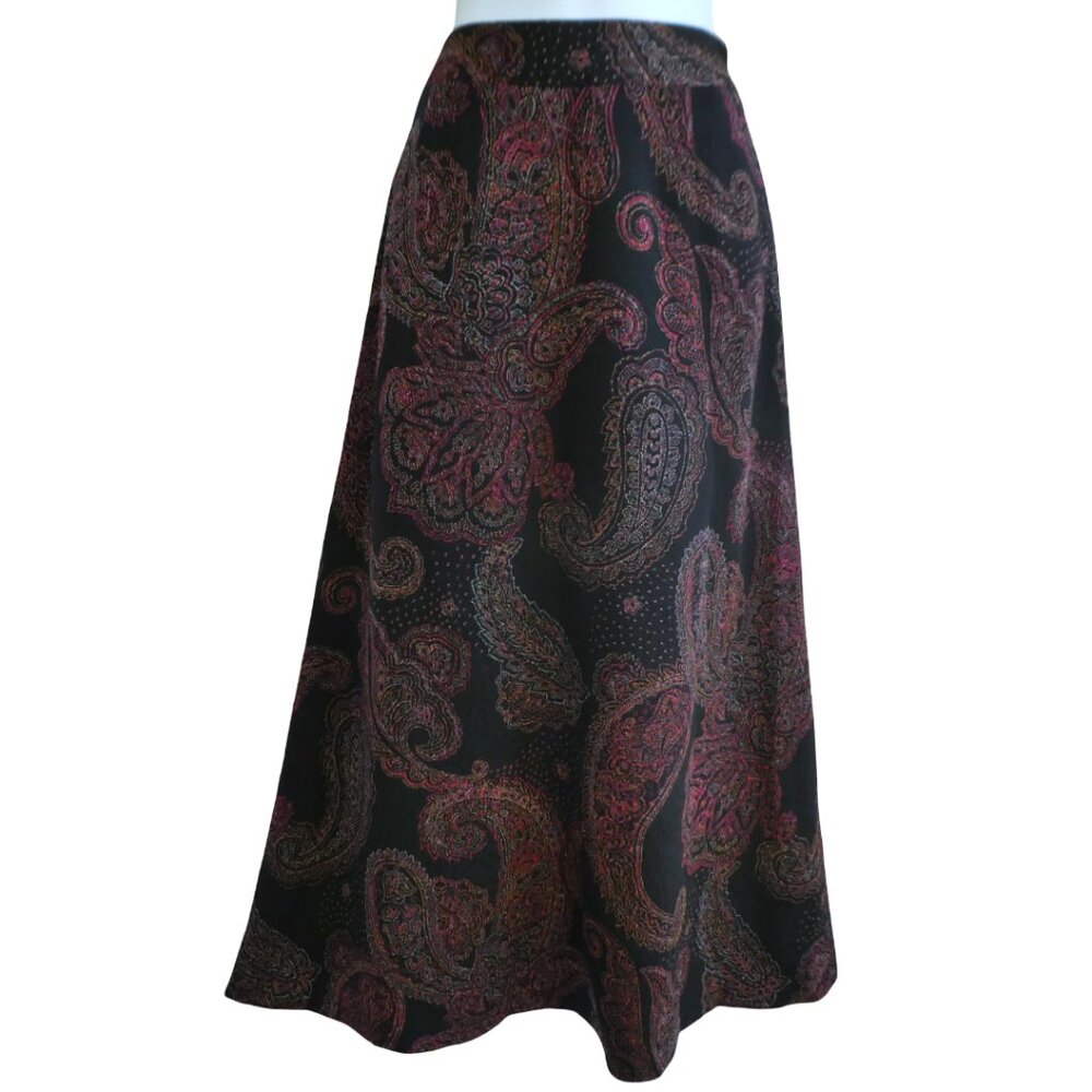 SiLK WooL Vintage Talbots Midi Skirt Dark Paisley Lined Side Zip A Line NO Slit
